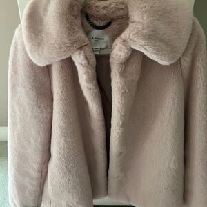 LK Bennett short ash rose faux fur coat (Size 4)